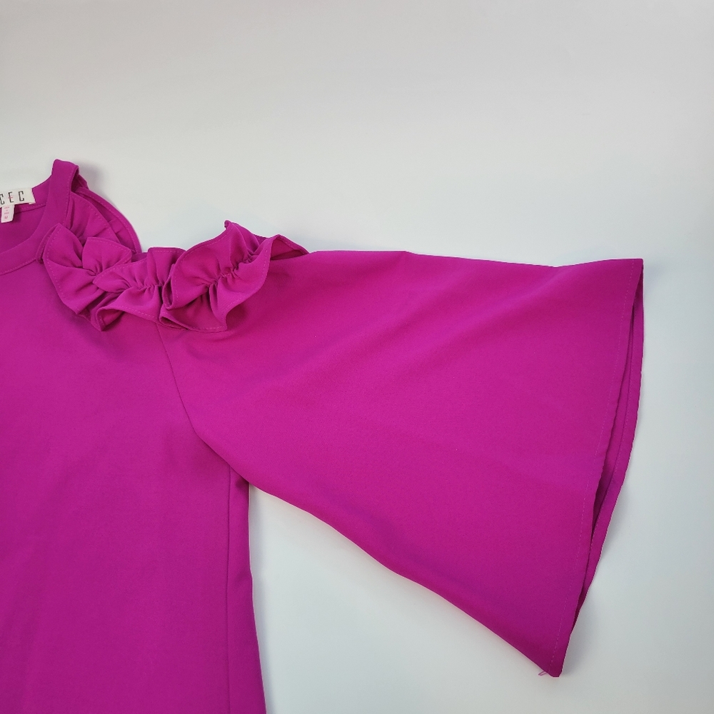 TCEC Magenta Ruffled Cold-Shoulder Mini Dress - Picture 9 of 14